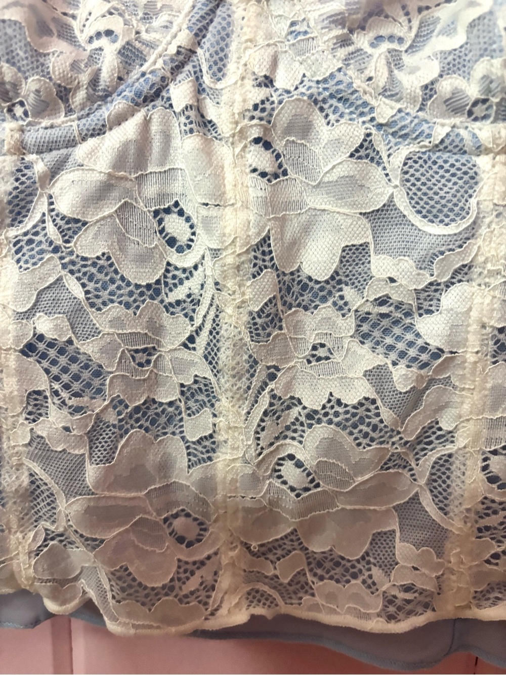 Pastel Blue & White Coquette Floral Lace Sheer Bow Corset Bustier Top - Medium - Picture 10 of 16